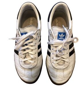adidas Samba platform White Sneakers with Black Stripes and Blue Logo